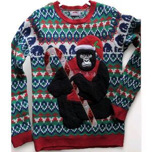 HOLIDAY TIME Men's SWEATER GORILLA UGLY CHRISTMAS SWEATER Small (34-36) PartyFun